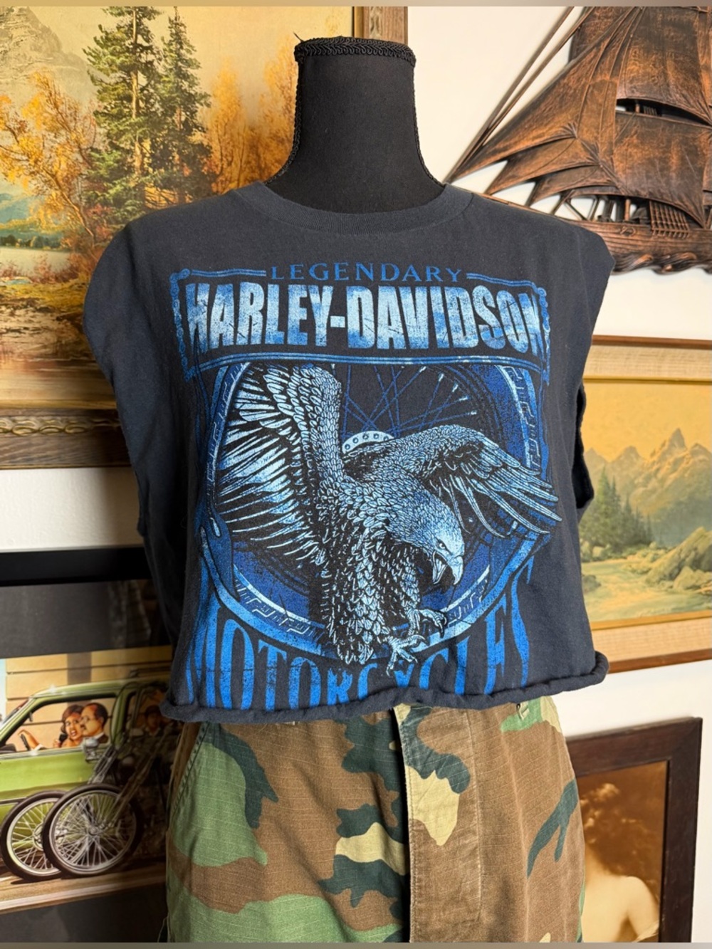 Vintage Y2K Harley-Davidson Sleeveless & Cropped T-Shirt Size S-XL